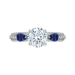 14K White Gold Round Diamond and Sapphire Engagement Ring (Semi Mount)