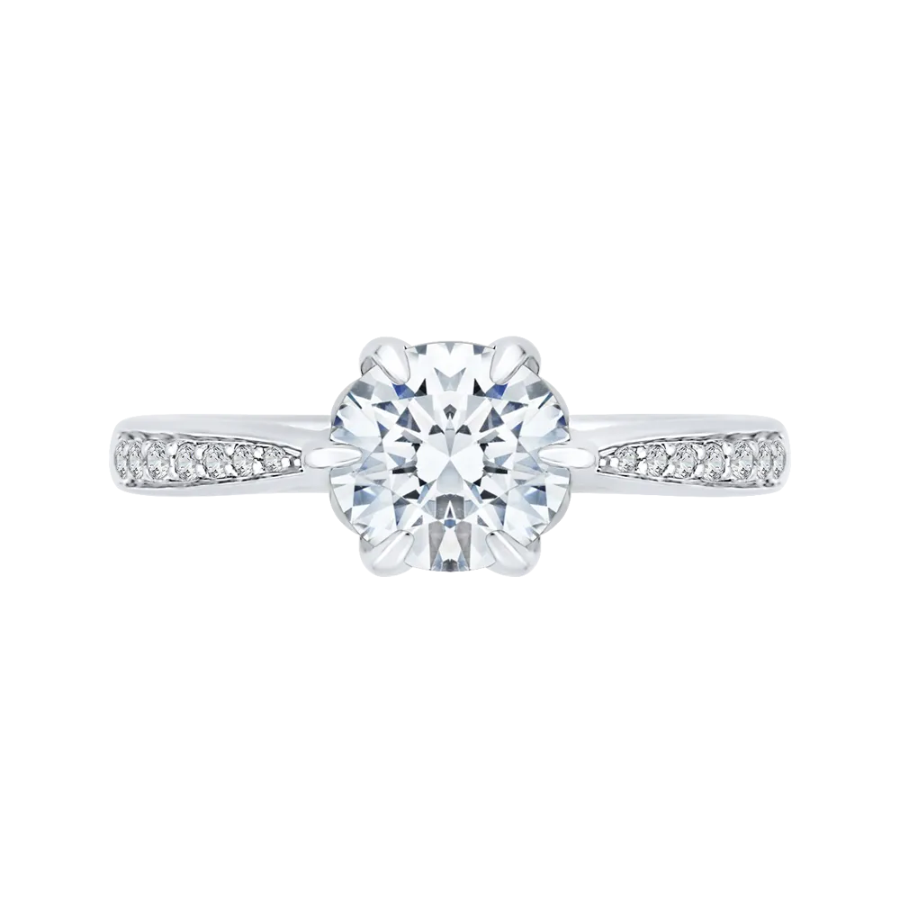 14K White Gold Round Diamond Floral Engagement Ring (Semi Mount)