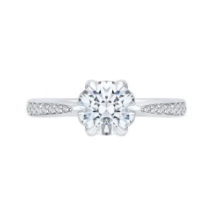 14K White Gold Round Diamond Floral Engagement Ring (Semi Mount)