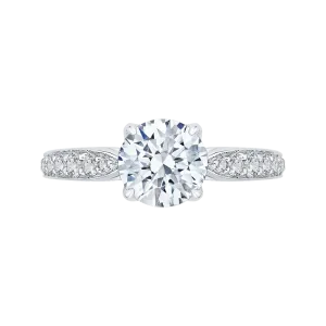 14K White Gold Round Diamond Floral Engagement Ring (Semi Mount)