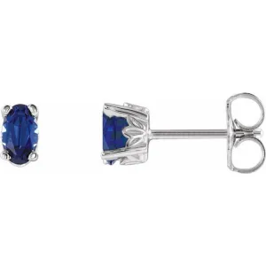 14K White Lab-Grown Blue Sapphire Earrings