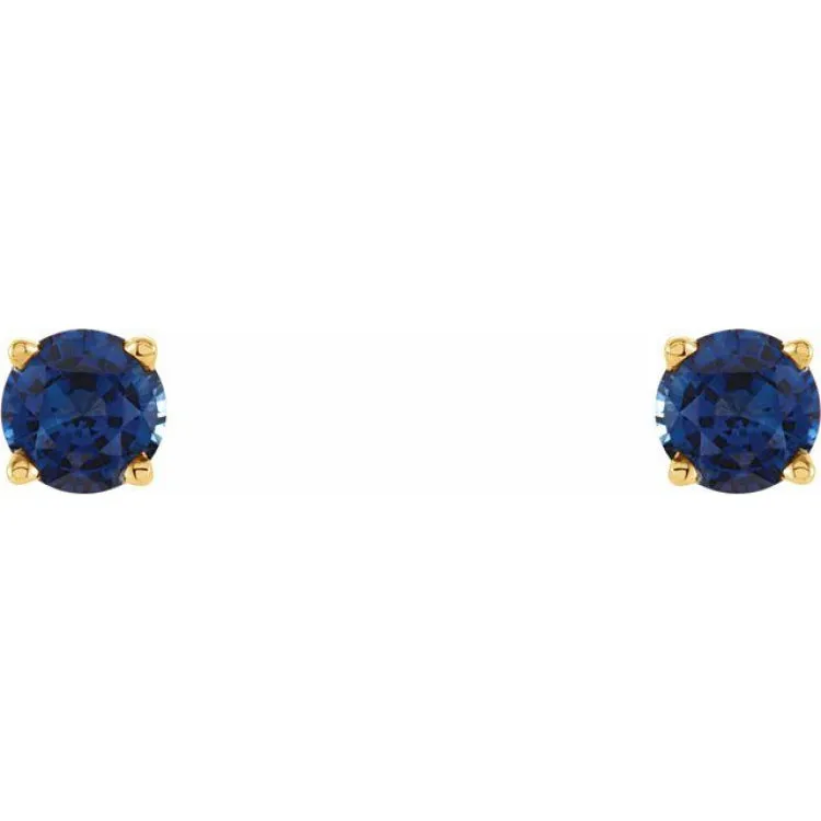 14K Yellow 4 mm Lab-Grown Blue Sapphire Stud Earrings with Friction Post