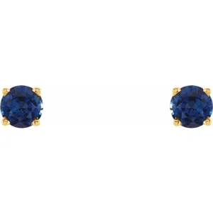 14K Yellow 4 mm Lab-Grown Blue Sapphire Stud Earrings with Friction Post