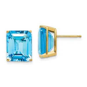 14k Yellow Gold Emerald Cut Blue Topaz Earring