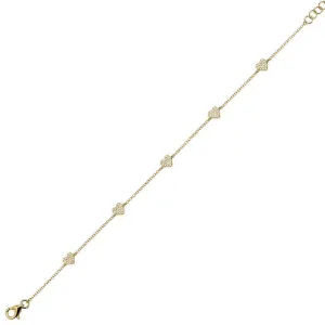 14k Yellow Gold Five Heart Pave Diamond Bracelet