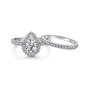 1.5 Carat Pear Shaped Halo Engagement & Wedding Bridal Set