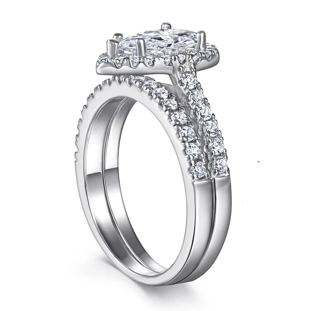 1.5 Carat Pear Shaped Halo Engagement & Wedding Bridal Set