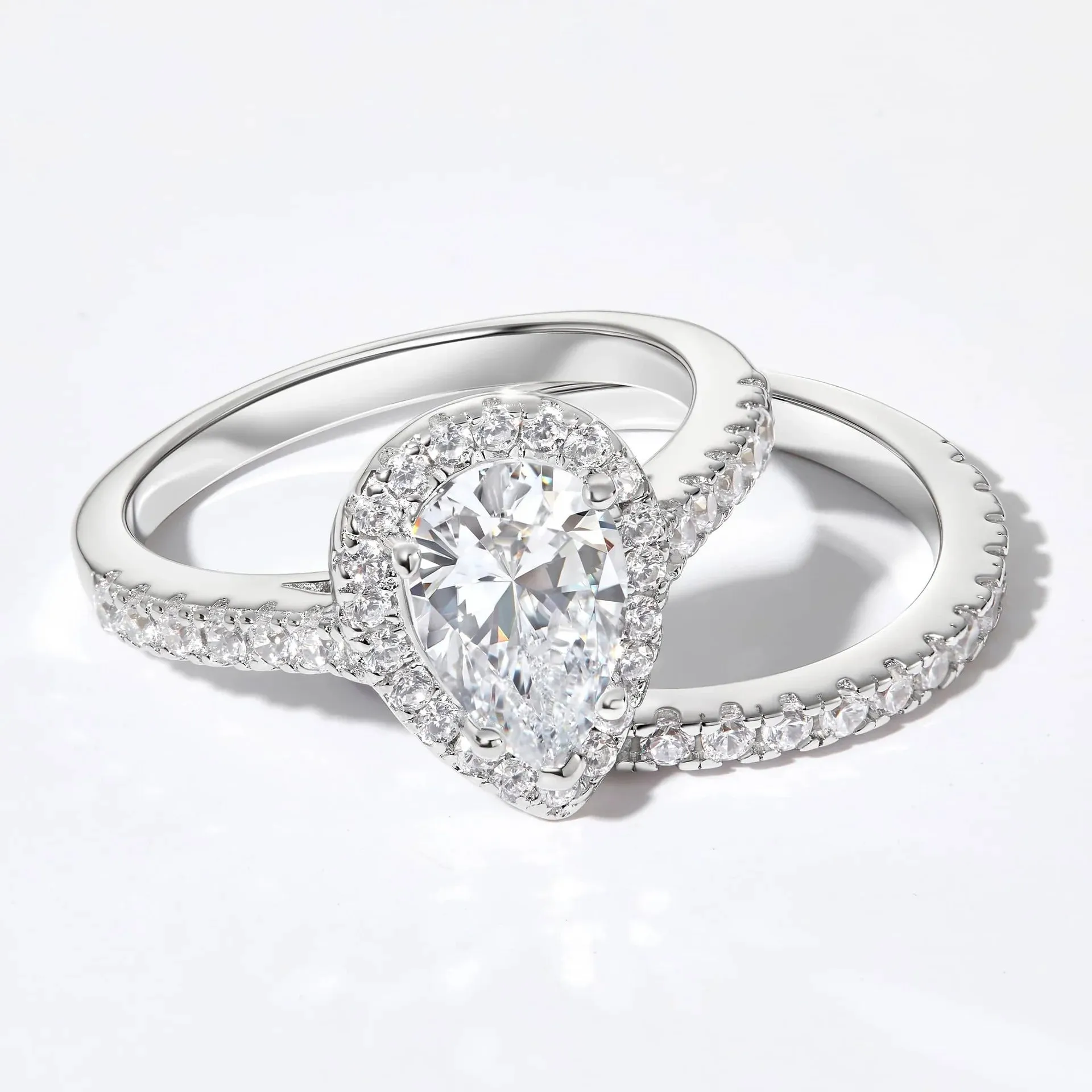 1.5 Carat Pear Shaped Halo Engagement & Wedding Bridal Set