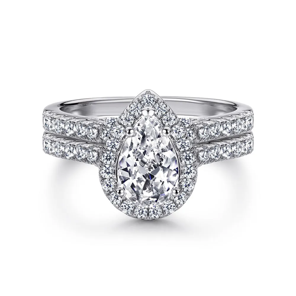 1.5 Carat Pear Shaped Halo Engagement & Wedding Bridal Set