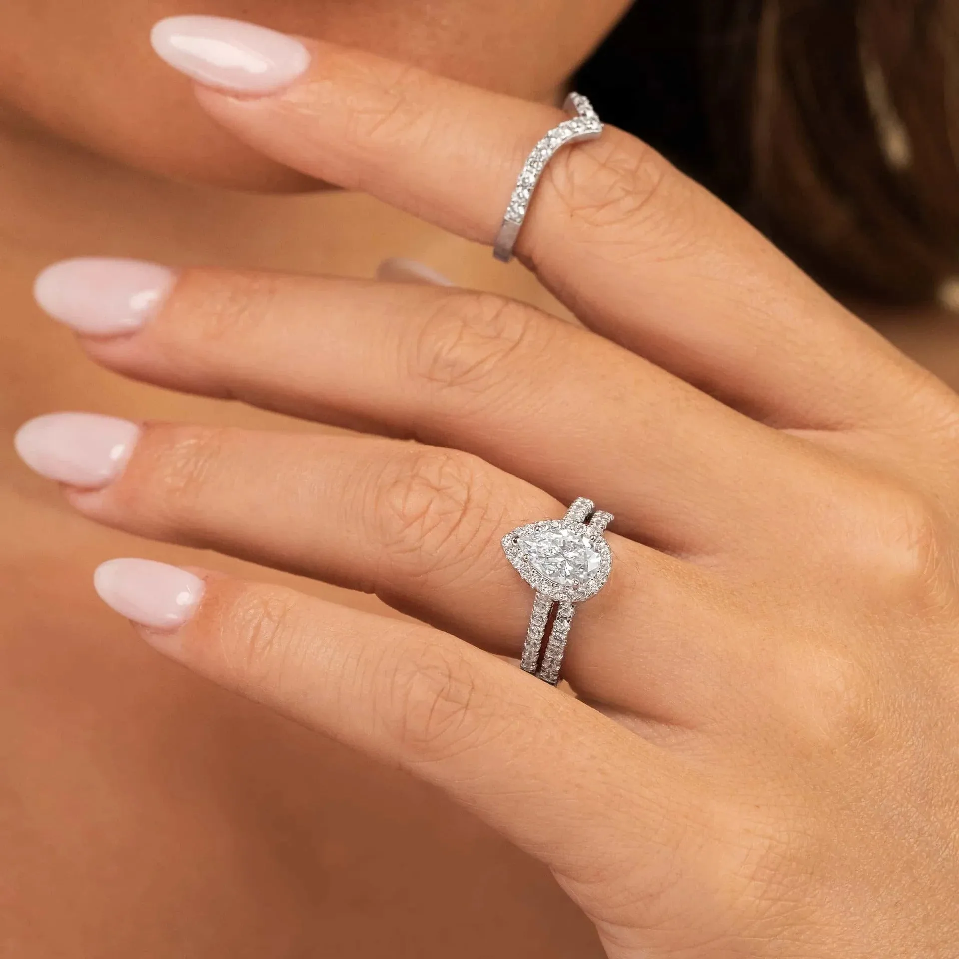 1.5 Carat Pear Shaped Halo Engagement & Wedding Bridal Set