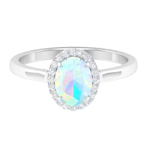 1.50 CT Oval Shape Ethiopian Opal Engagement Ring with Diamond Halo