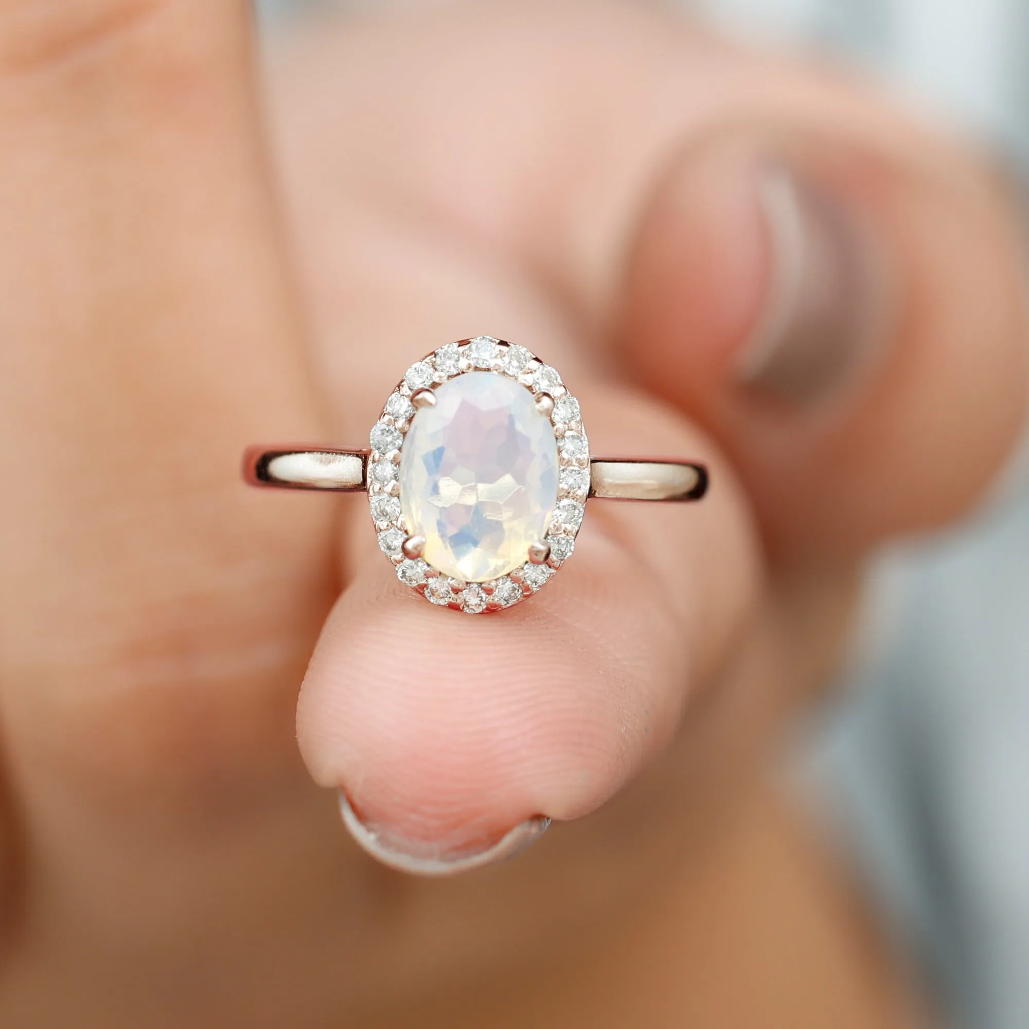 1.50 CT Oval Shape Ethiopian Opal Engagement Ring with Diamond Halo