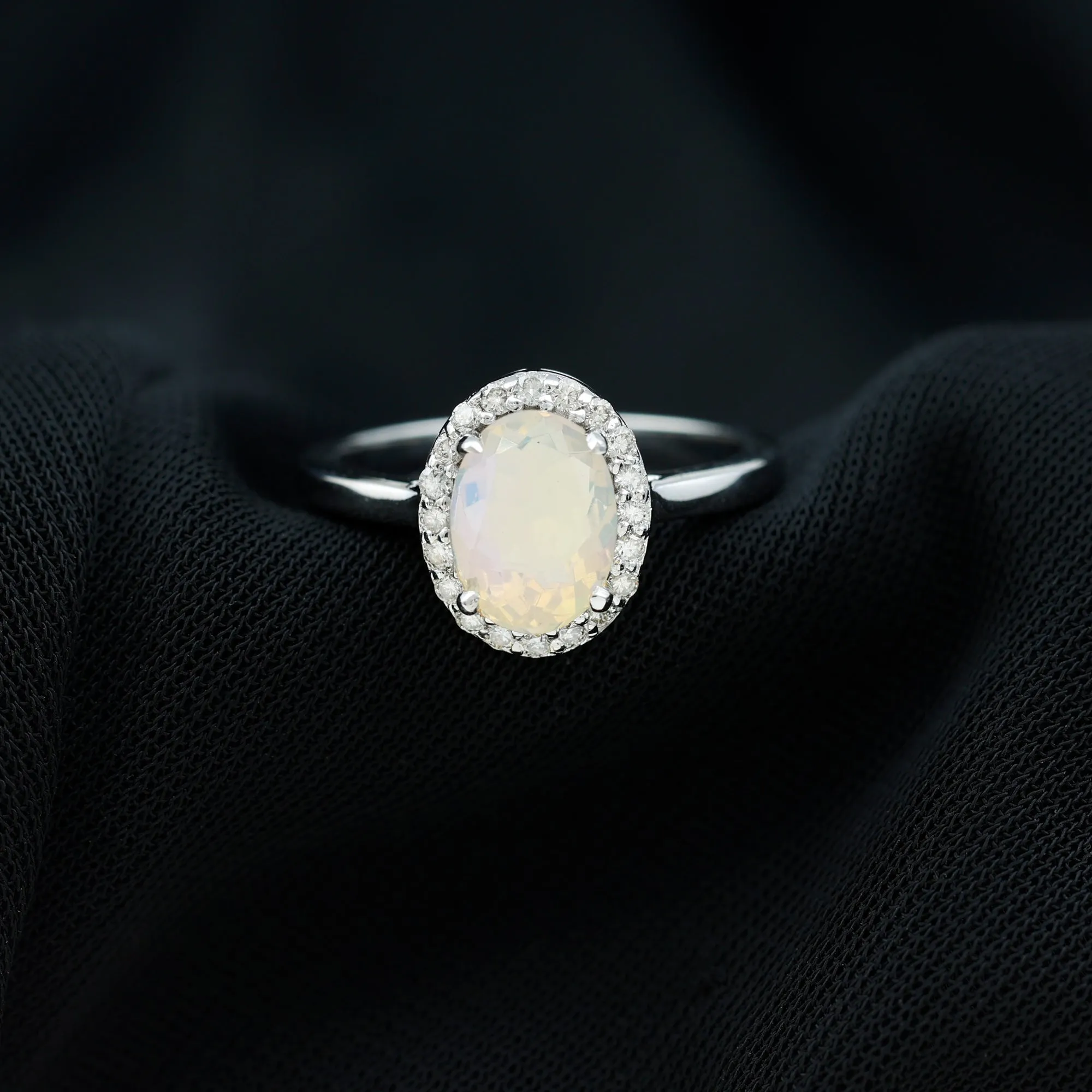 1.50 CT Oval Shape Ethiopian Opal Engagement Ring with Diamond Halo