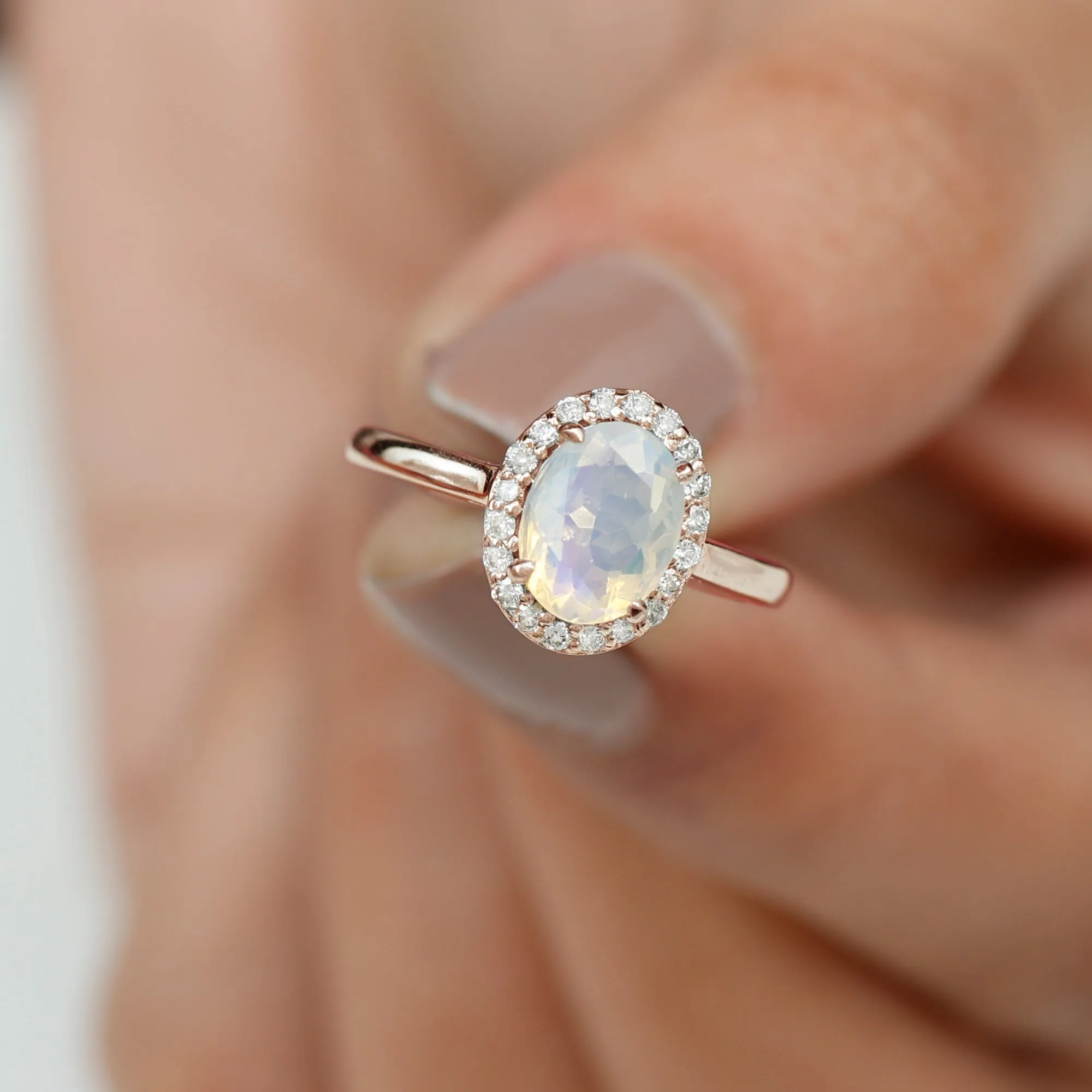 1.50 CT Oval Shape Ethiopian Opal Engagement Ring with Diamond Halo