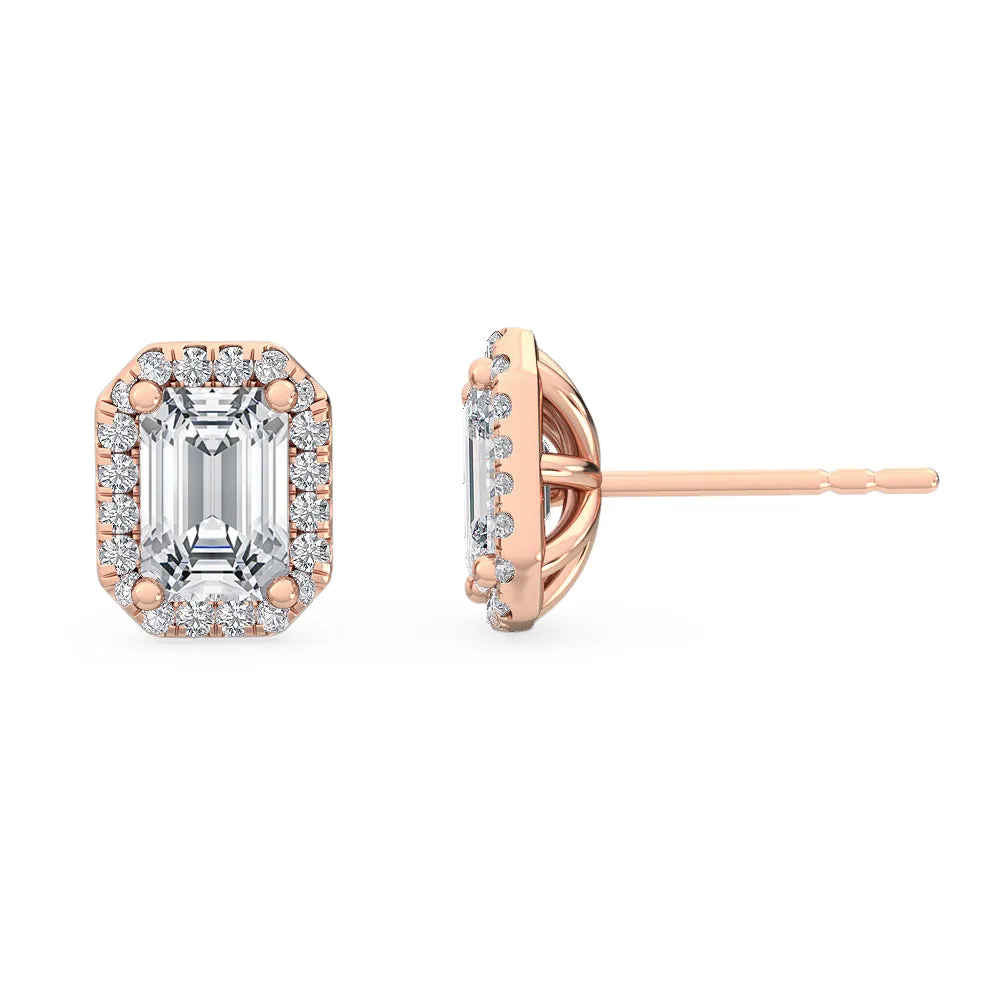 1.60ctw Emerald Cut with Halo Lab-Grown Diamond Stud Earrings in 14k Gold