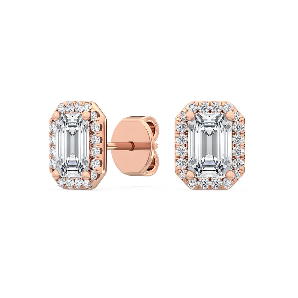 1.60ctw Emerald Cut with Halo Lab-Grown Diamond Stud Earrings in 14k Gold