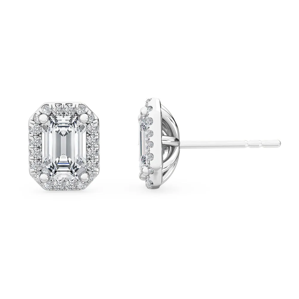 1.60ctw Emerald Cut with Halo Lab-Grown Diamond Stud Earrings in 14k Gold