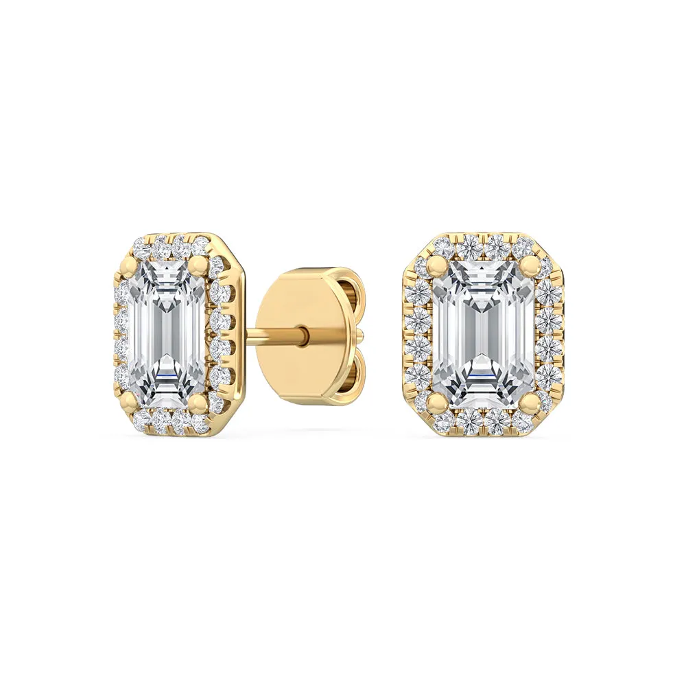 1.60ctw Emerald Cut with Halo Lab-Grown Diamond Stud Earrings in 14k Gold