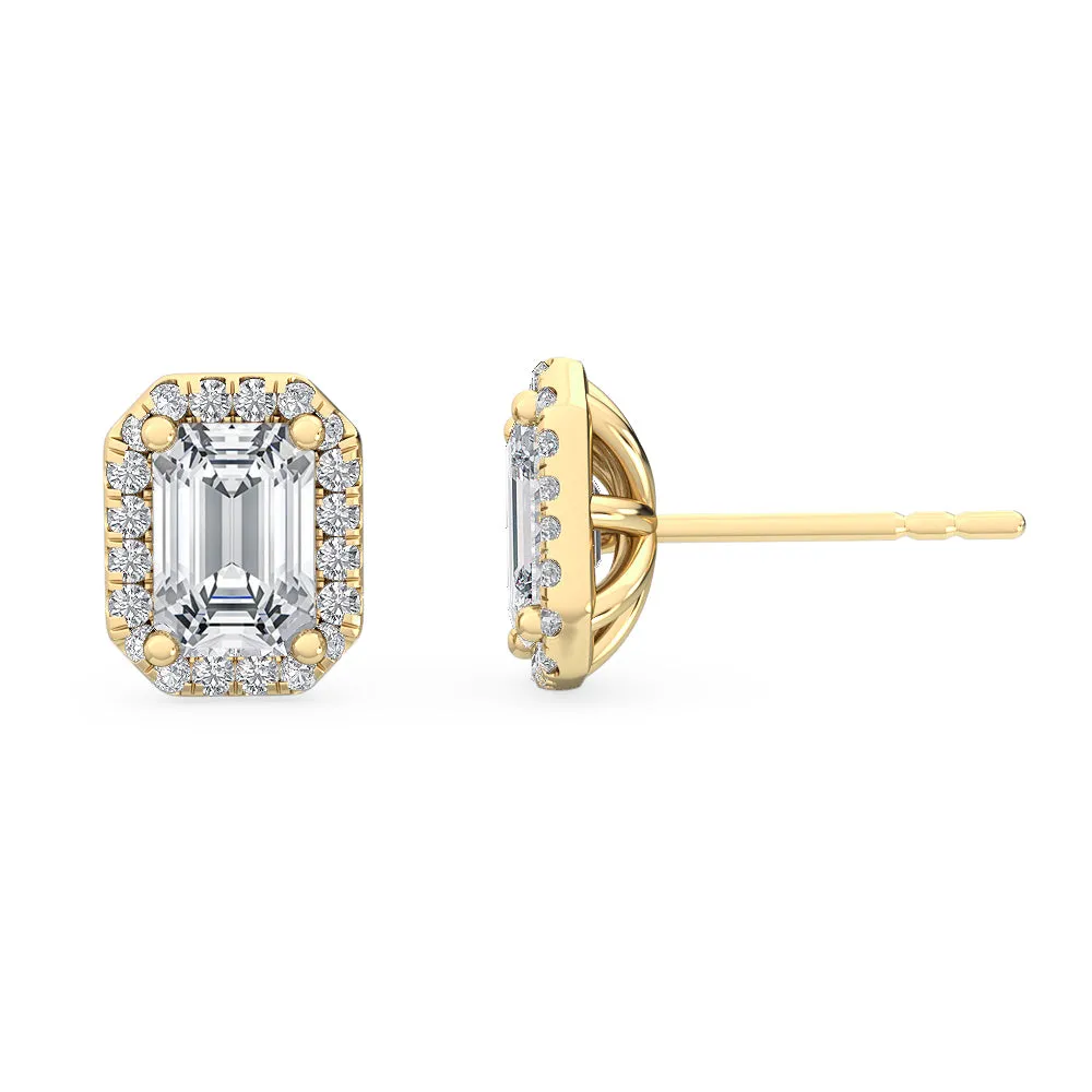 1.60ctw Emerald Cut with Halo Lab-Grown Diamond Stud Earrings in 14k Gold