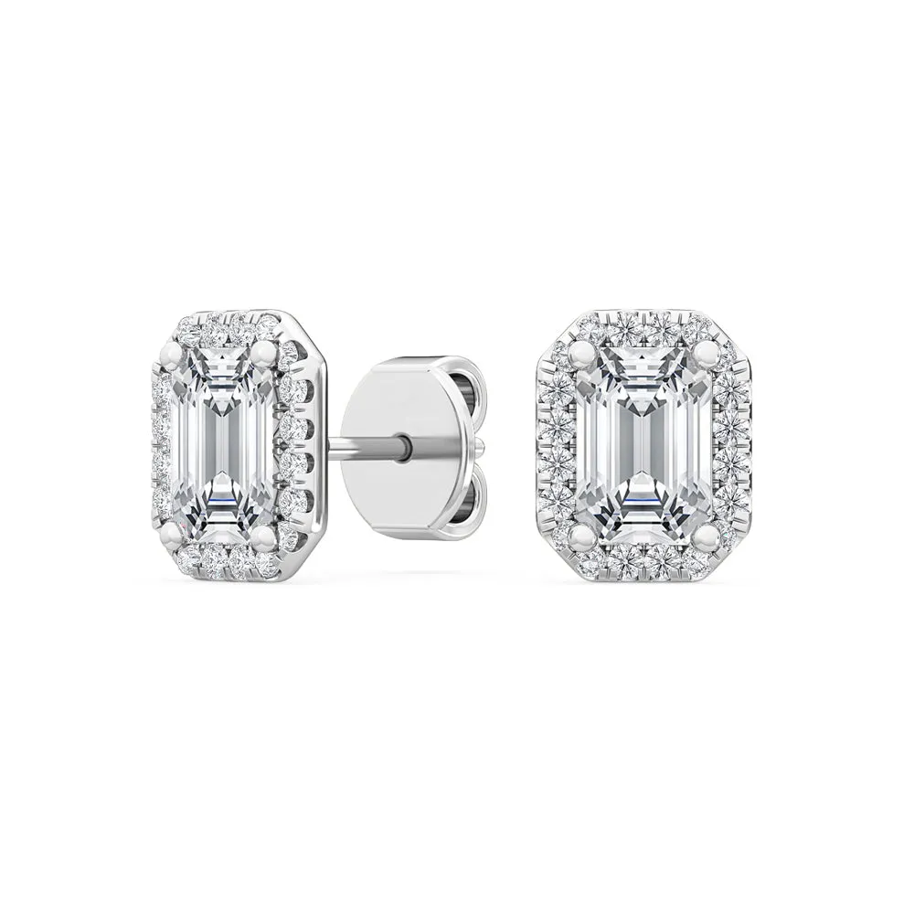 1.60ctw Emerald Cut with Halo Lab-Grown Diamond Stud Earrings in 14k Gold