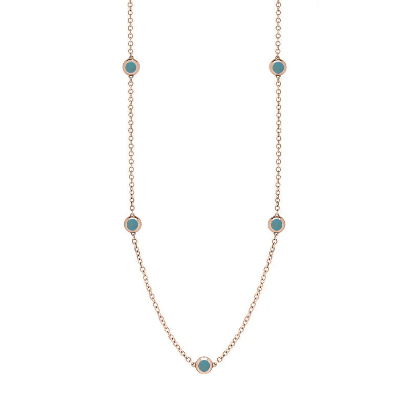 18ct Rose Gold Turquoise Star Link Disc Chain Necklace