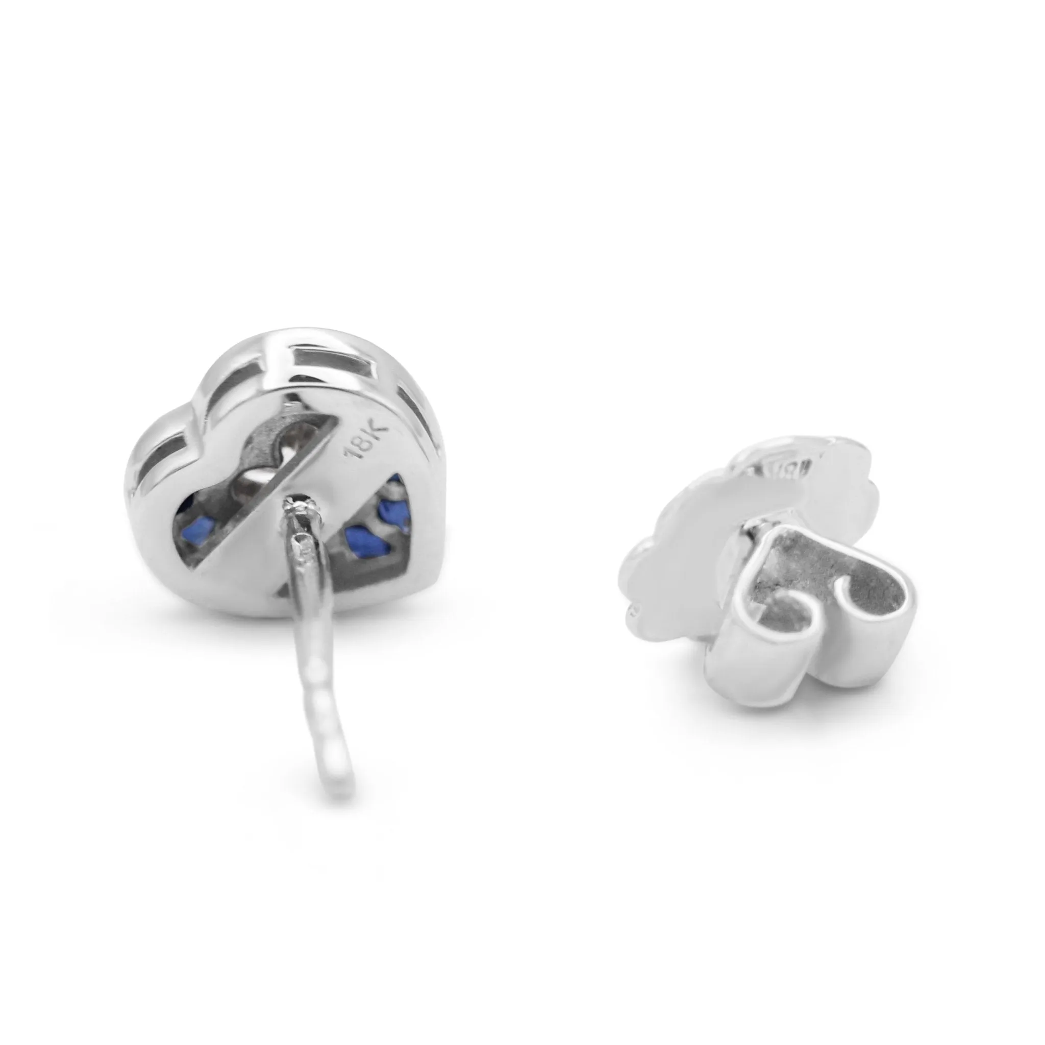 18ct White Gold Diamond & Sapphire Heart Stud Earrings