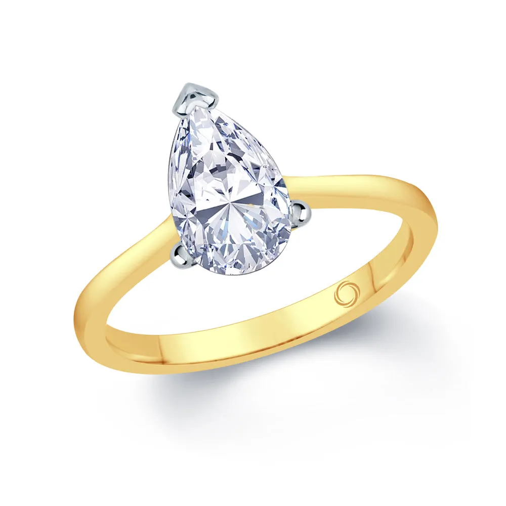 18ct Yellow And White Gold 1.00ct Pear Cut Diamond Solitaire Engagement Ring