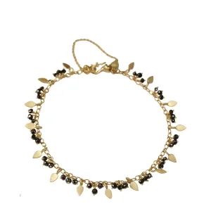 18K Gold Tiny Petal and Black Diamond Bracelet