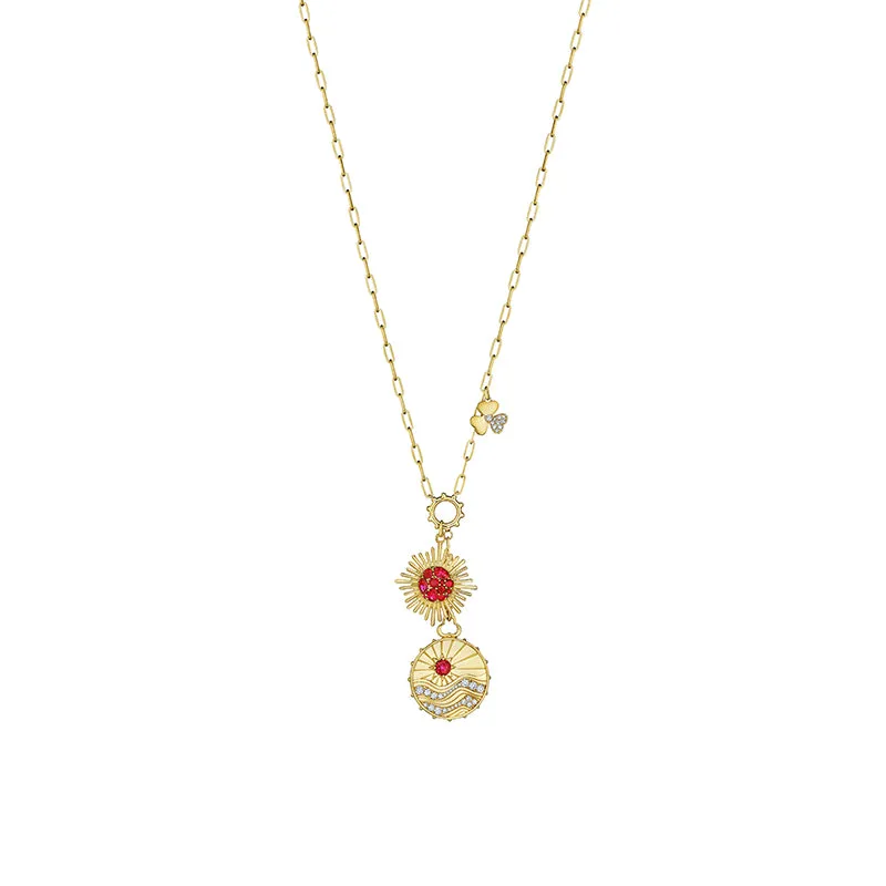 18k Penka Yellow Gold Necklace With 0.61 Cts Vs-Gh Diamonds  And Ruby