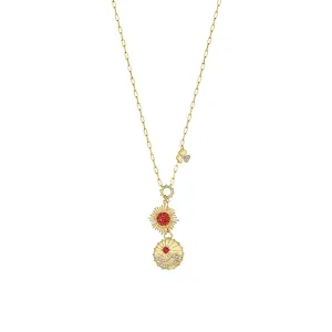 18k Penka Yellow Gold Necklace With 0.61 Cts Vs-Gh Diamonds  And Ruby