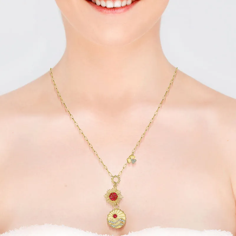 18k Penka Yellow Gold Necklace With 0.61 Cts Vs-Gh Diamonds  And Ruby