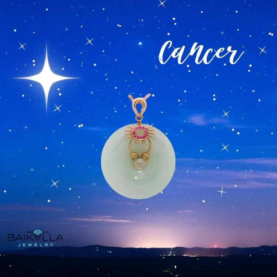 18k Rose Gold Jade Jadeite Constellation Horoscope (Cancer) Necklace