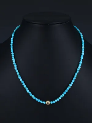 18" Native American Turquoise and 18kt Gold Plated Bead Necklace