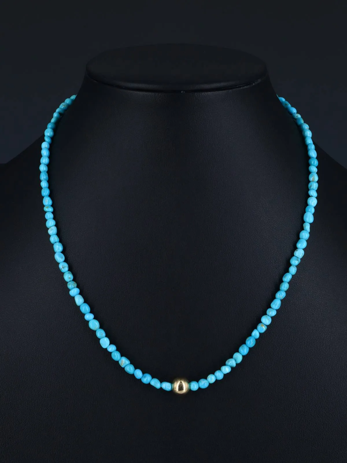 18" Native American Turquoise and 18kt Gold Plated Bead Necklace