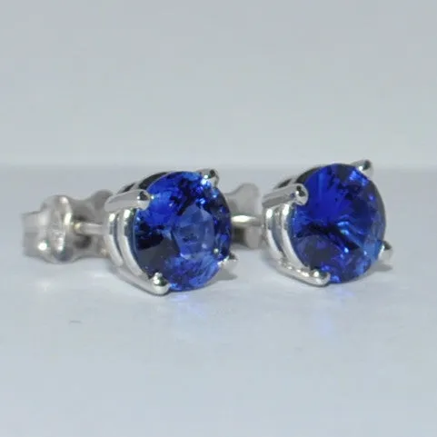 1.93CT Royal Blue Sapphire 18K White Gold Stud Earrings