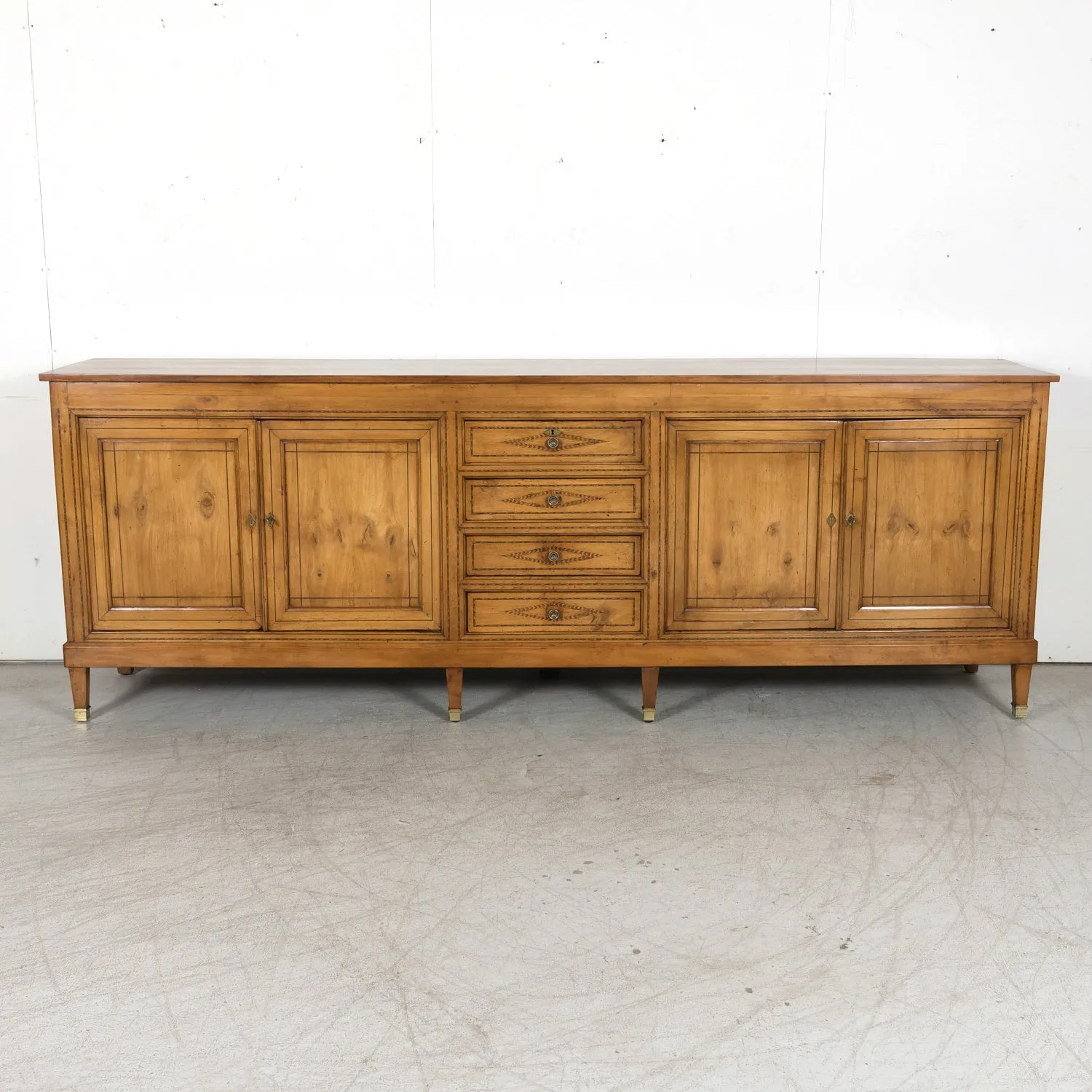 19th Century French Louis XVI Style Cherry Enfilade Buffet with Fruitwood Inlay