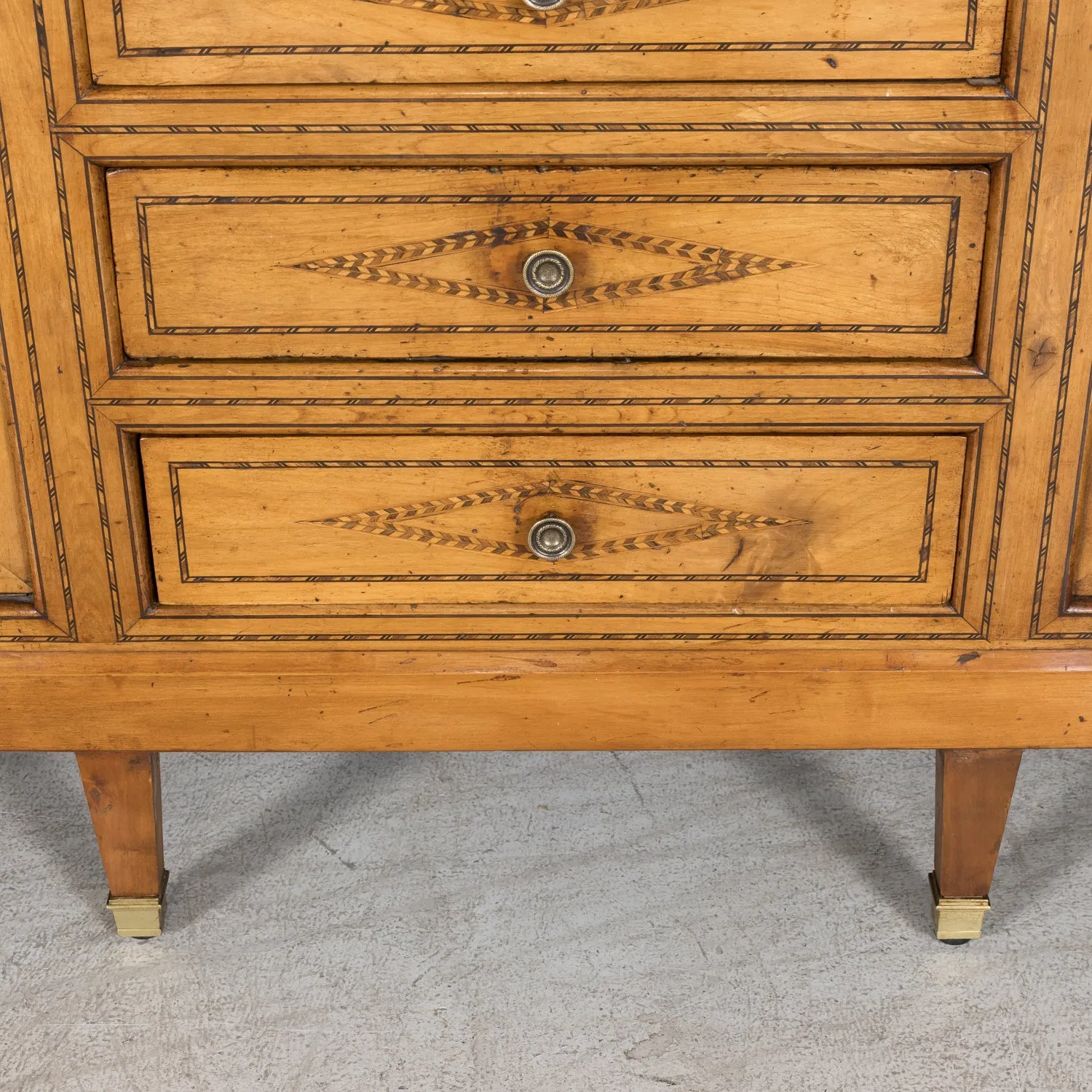 19th Century French Louis XVI Style Cherry Enfilade Buffet with Fruitwood Inlay