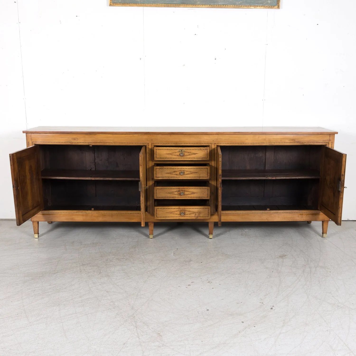 19th Century French Louis XVI Style Cherry Enfilade Buffet with Fruitwood Inlay