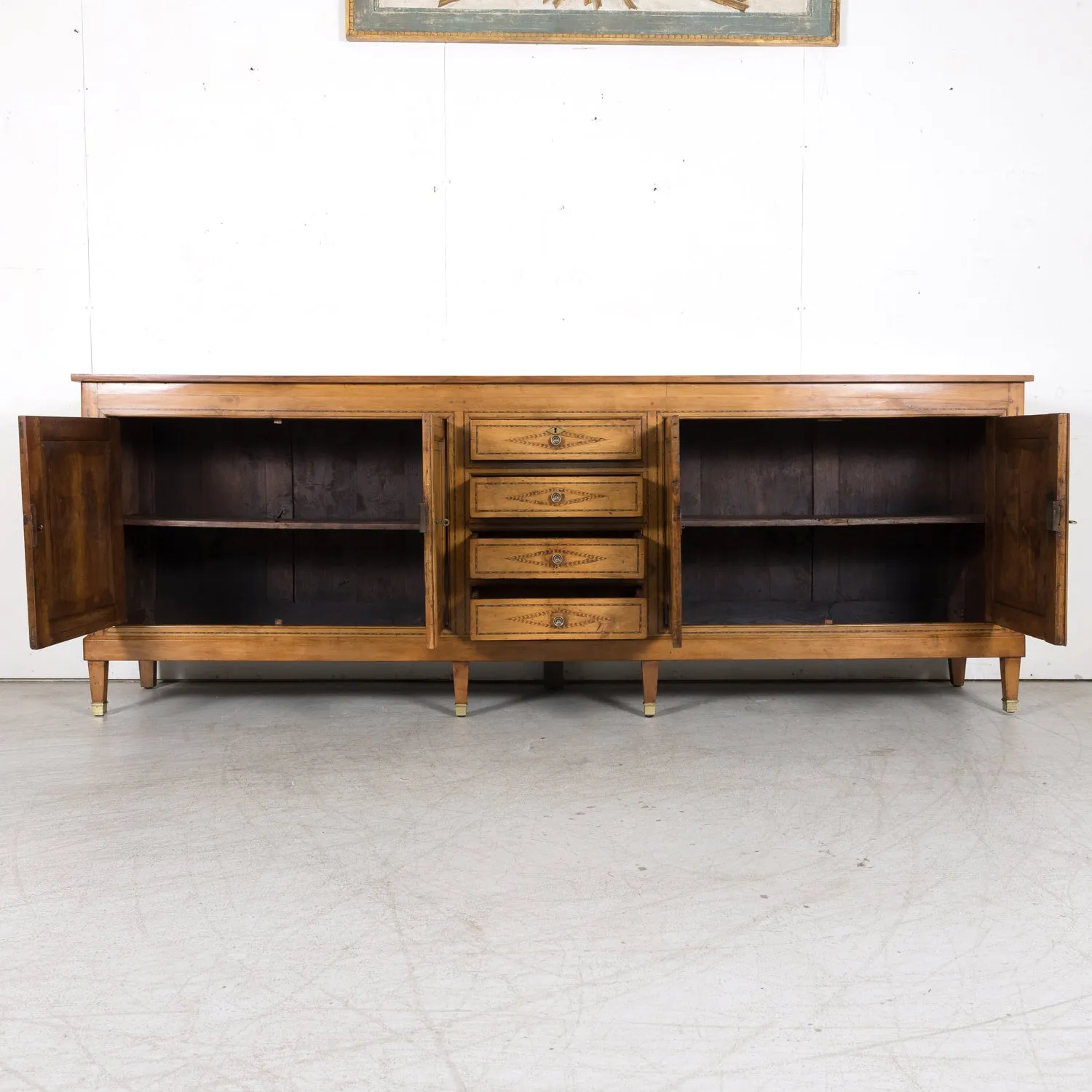 19th Century French Louis XVI Style Cherry Enfilade Buffet with Fruitwood Inlay