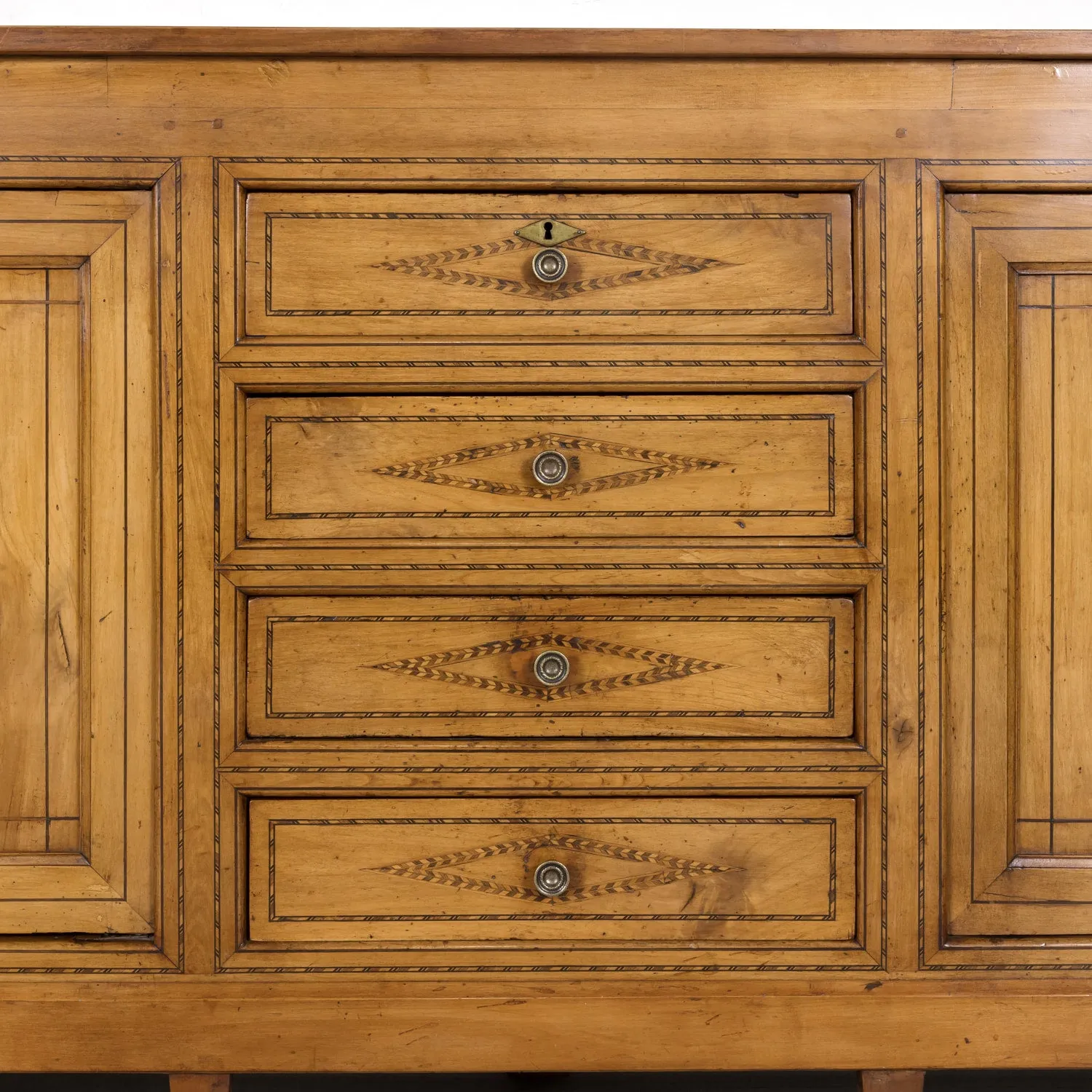 19th Century French Louis XVI Style Cherry Enfilade Buffet with Fruitwood Inlay