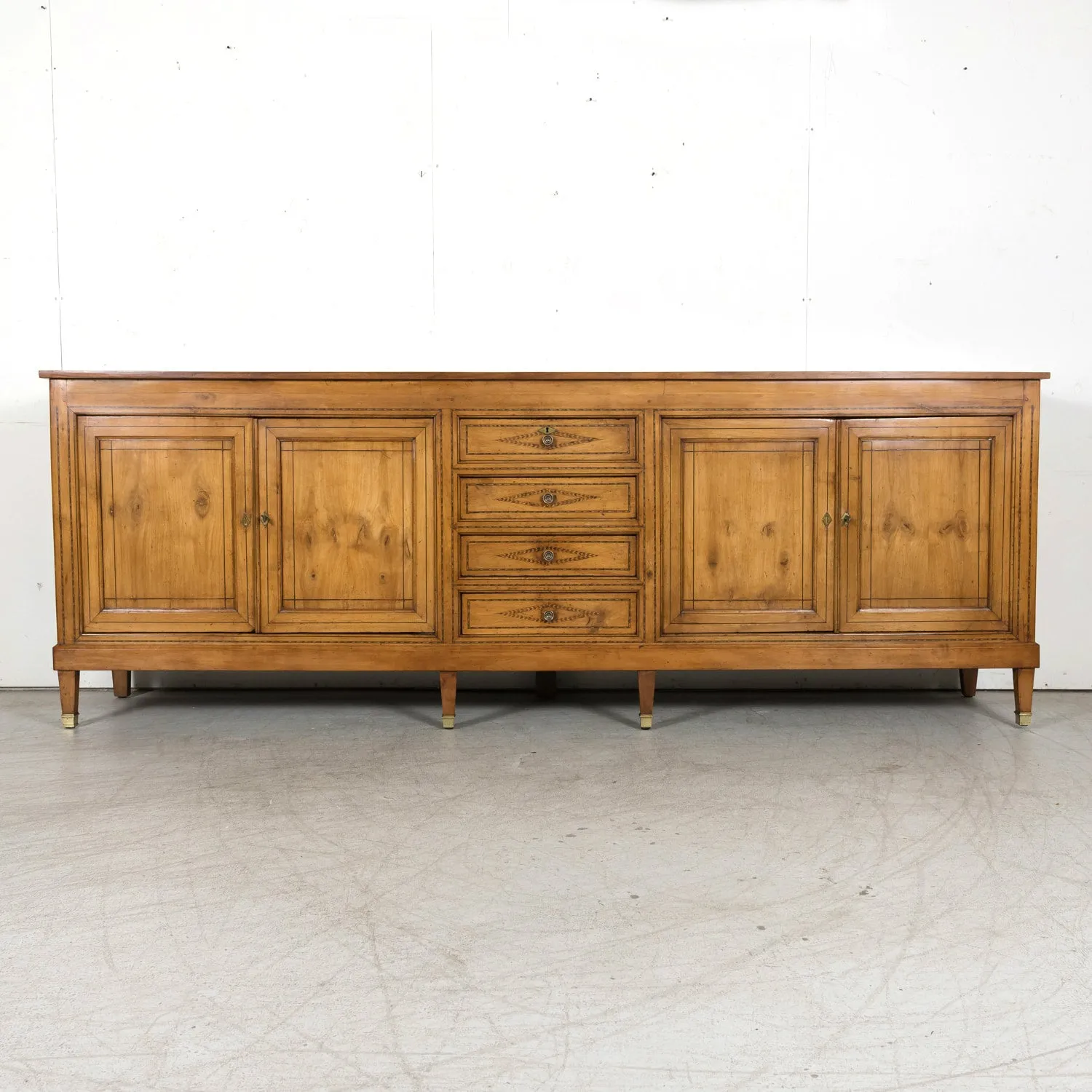 19th Century French Louis XVI Style Cherry Enfilade Buffet with Fruitwood Inlay