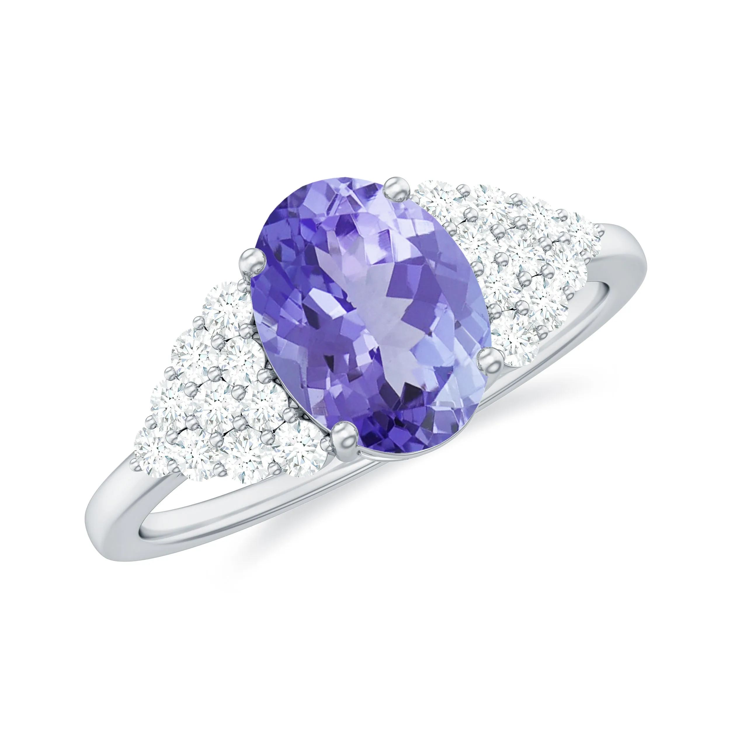 2 CT Solitaire Tanzanite Oval Engagement Ring with Diamond