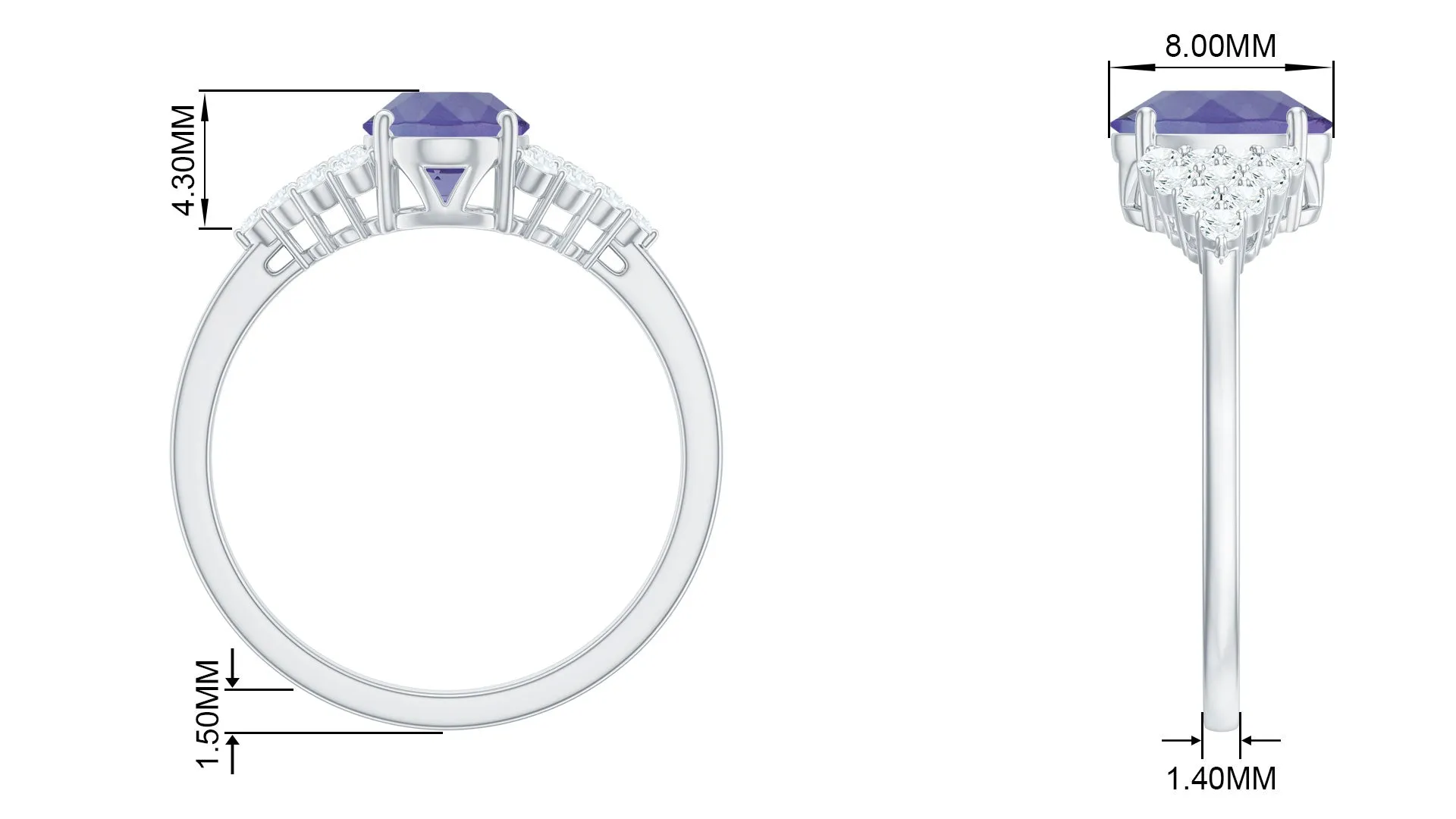 2 CT Solitaire Tanzanite Oval Engagement Ring with Diamond