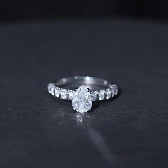 2.25 CT Pear Moissanite Solitaire Engagement Ring