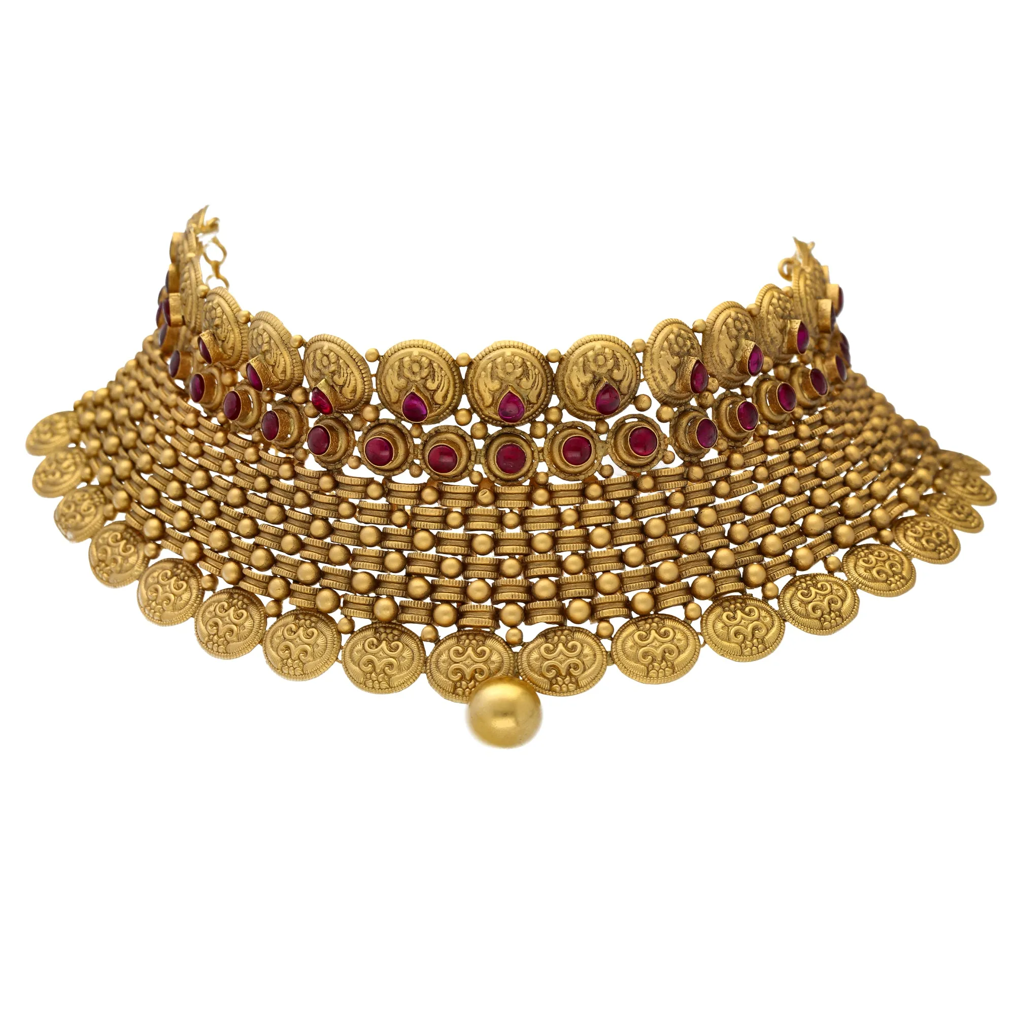 22K Gold & Ruby Antique Choker Set (98.9gm)