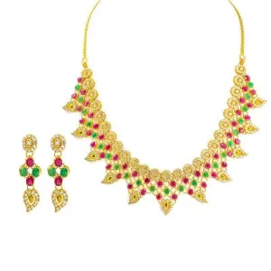 22K Gold Ruby Emerald CZ Necklace and Earrings Set