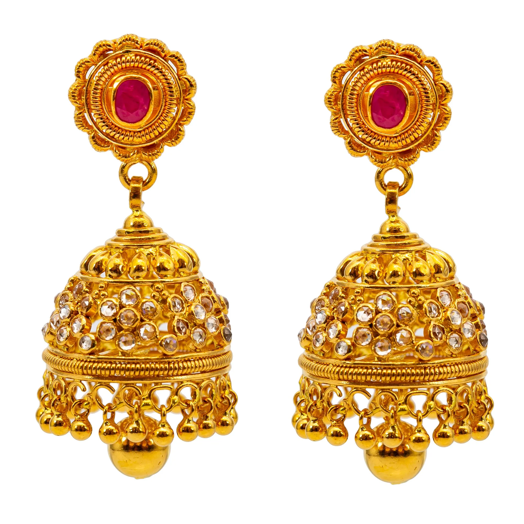 22K Yellow Gold Kasu Laxmi Jewelry Set w. Jhumka Earrings (108 grams)