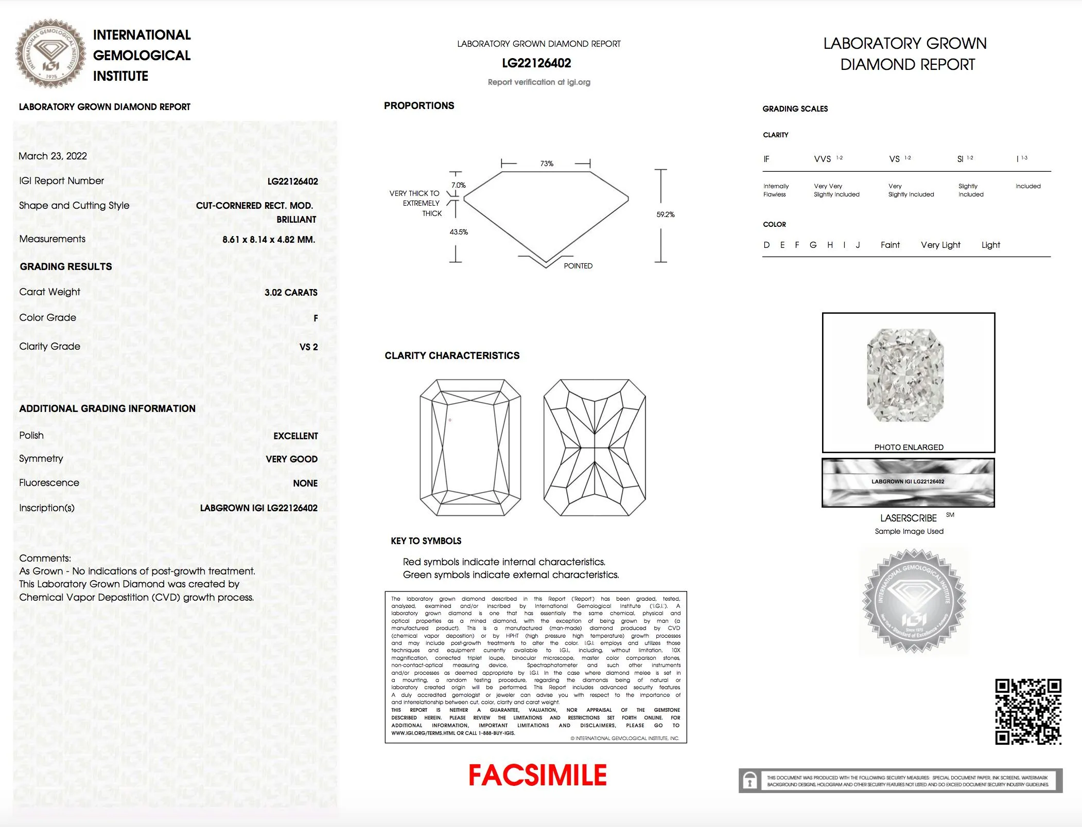 3.02 Carat, F Color, VS2 Clarity Loose Lab Grown Diamond | As Grown | IGI Certified