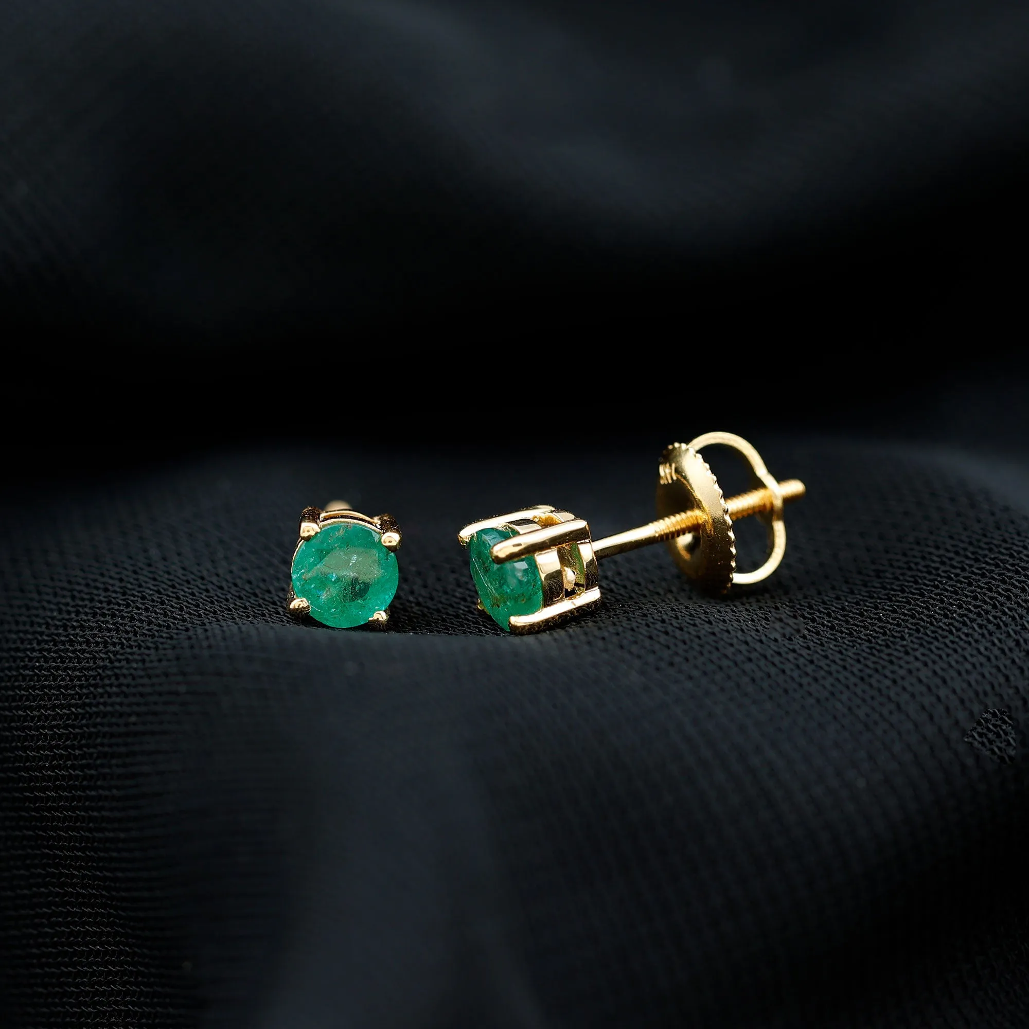 4 MM Round Cut Emerald Solitaire Stud Earrings in 4 Prong Setting