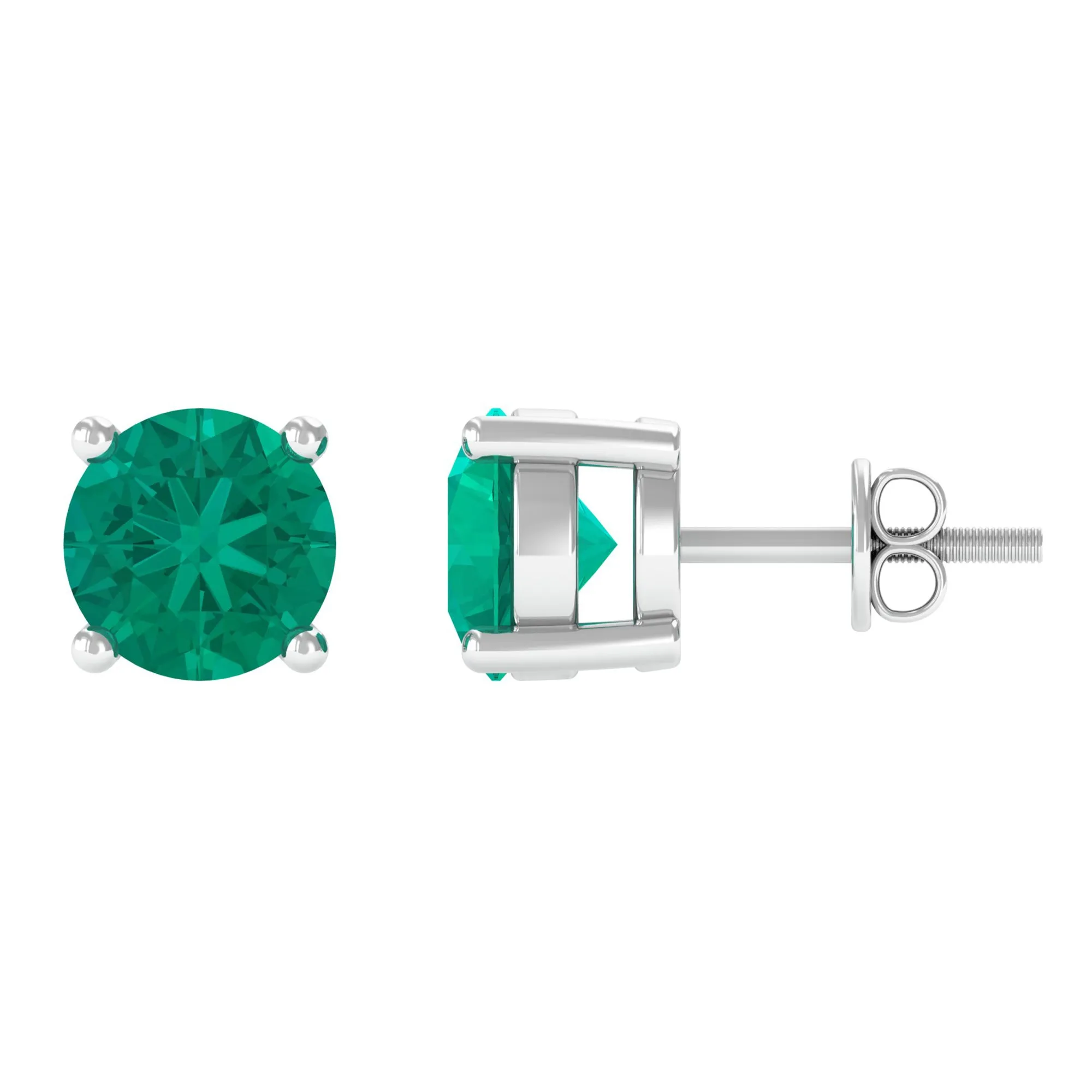 4 MM Round Cut Emerald Solitaire Stud Earrings in 4 Prong Setting